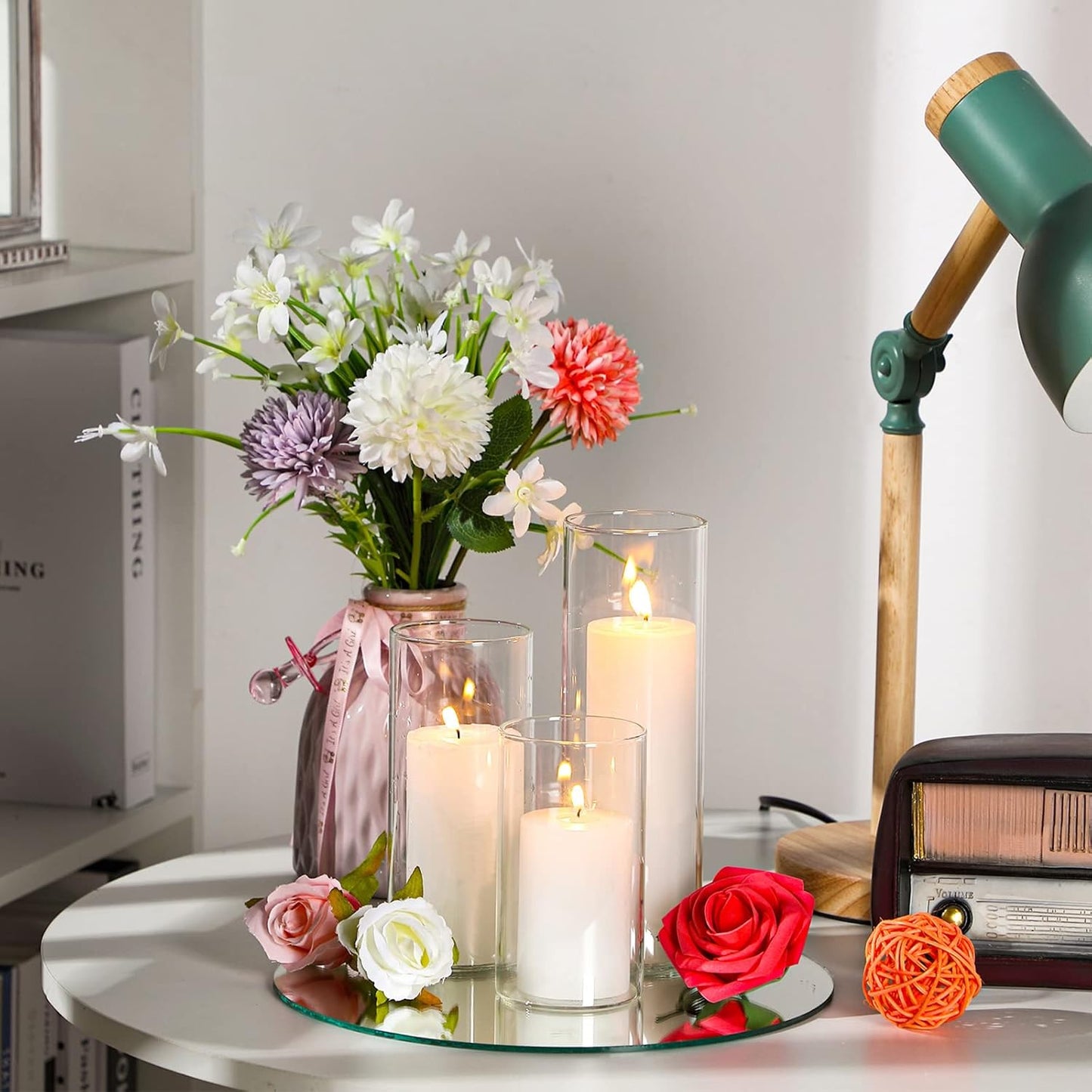 Thin Glass Cylinder Vases 2.5''/3.3'' Diameter 2mm Wall Thickness Clear Flowers Vase Hurricane Floating Candles Holders for Table Centerpieces Wedding Decor(3.3'' X 5.9'',7.9'',9.8'',18 Pcs)