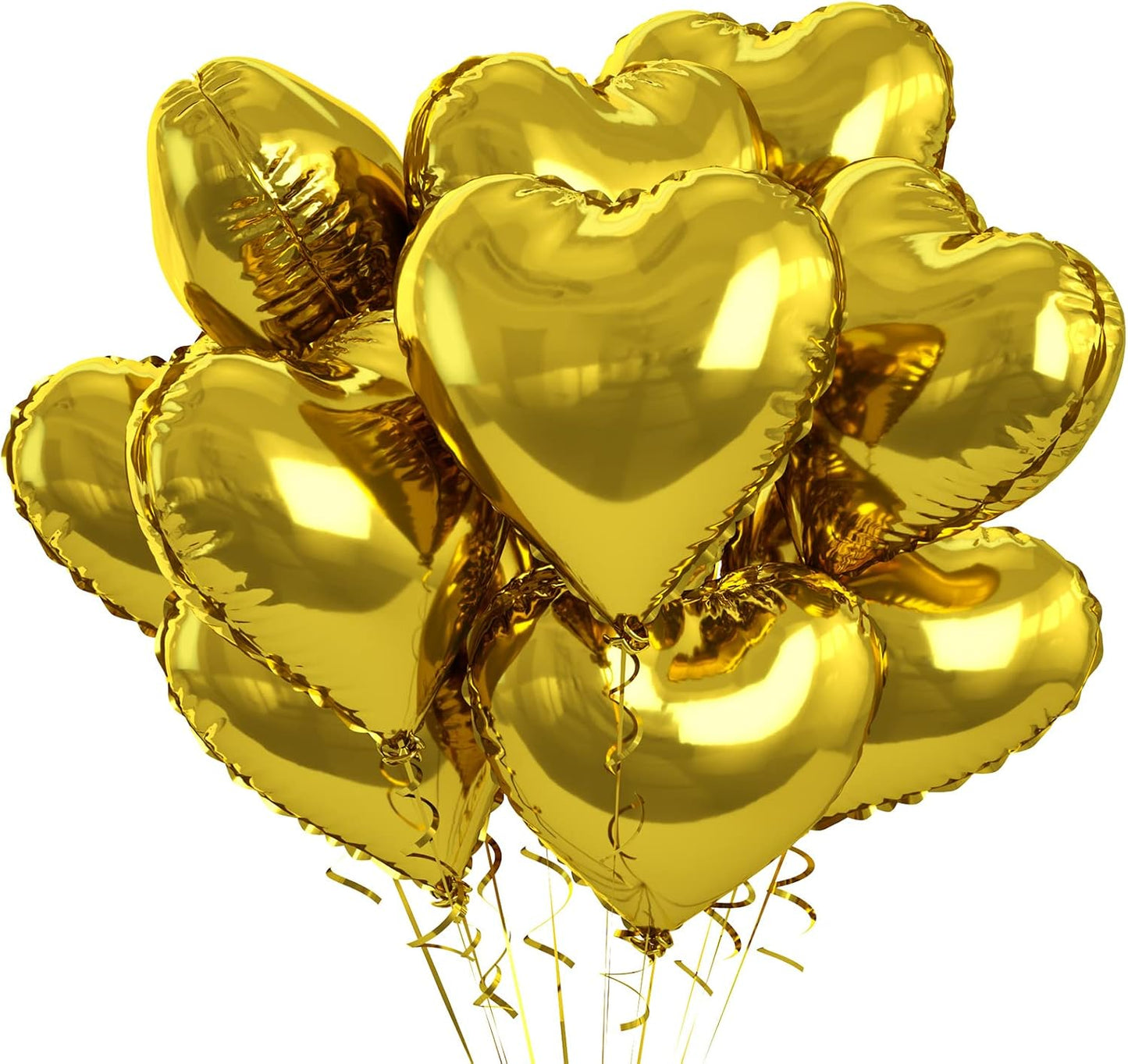 Gold Heart Foil Heart Shaped Balloons, 10PCS Gold Foil Heart Balloons Valentines Balloons, 18inch Gold Love Foil Balloons for Helium Valentine Decorations for Gold Wedding, Brithday Party, Anniversary