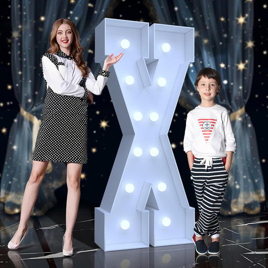 4FT Marquee Light Up Letters X – Cool White LED, Easy to Assemble Foam Board with Back Support, Large Marquee Light Up Letters for Birthday, Wedding, Party, Anniversary, Baby Shower Decor