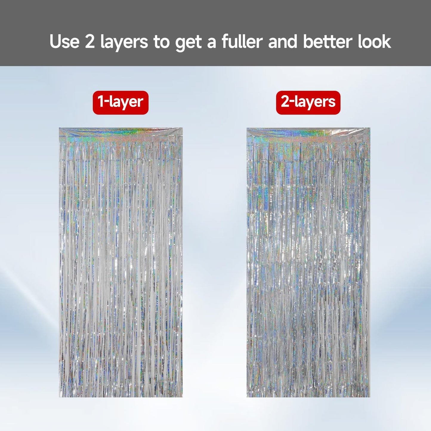 QRabbit 4 Pack Foil Curtain Backdrop, Silver Metallic Tinsel Foil Fringe Curtains, Party Streamers for Birthday Graduation Engagement Wedding Baby Shower Christmas Party Decorations