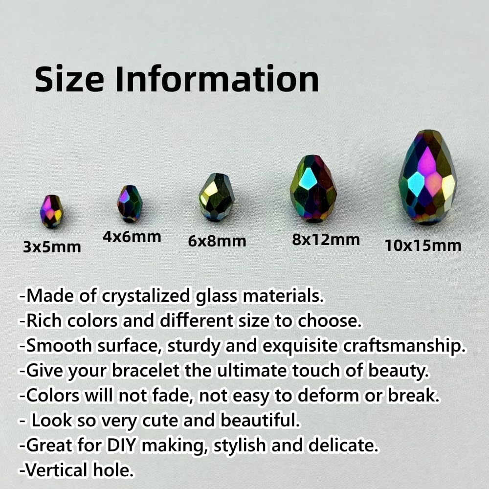 130pcs 6x8mm Teardrop Crystal Glass Beads for Jewelry Making, Faceted Vertical Hole Teardrop Glass Spacer Beads for Wind Chimes Bracelet Earring Necklace DIY Craft(Rainbow)