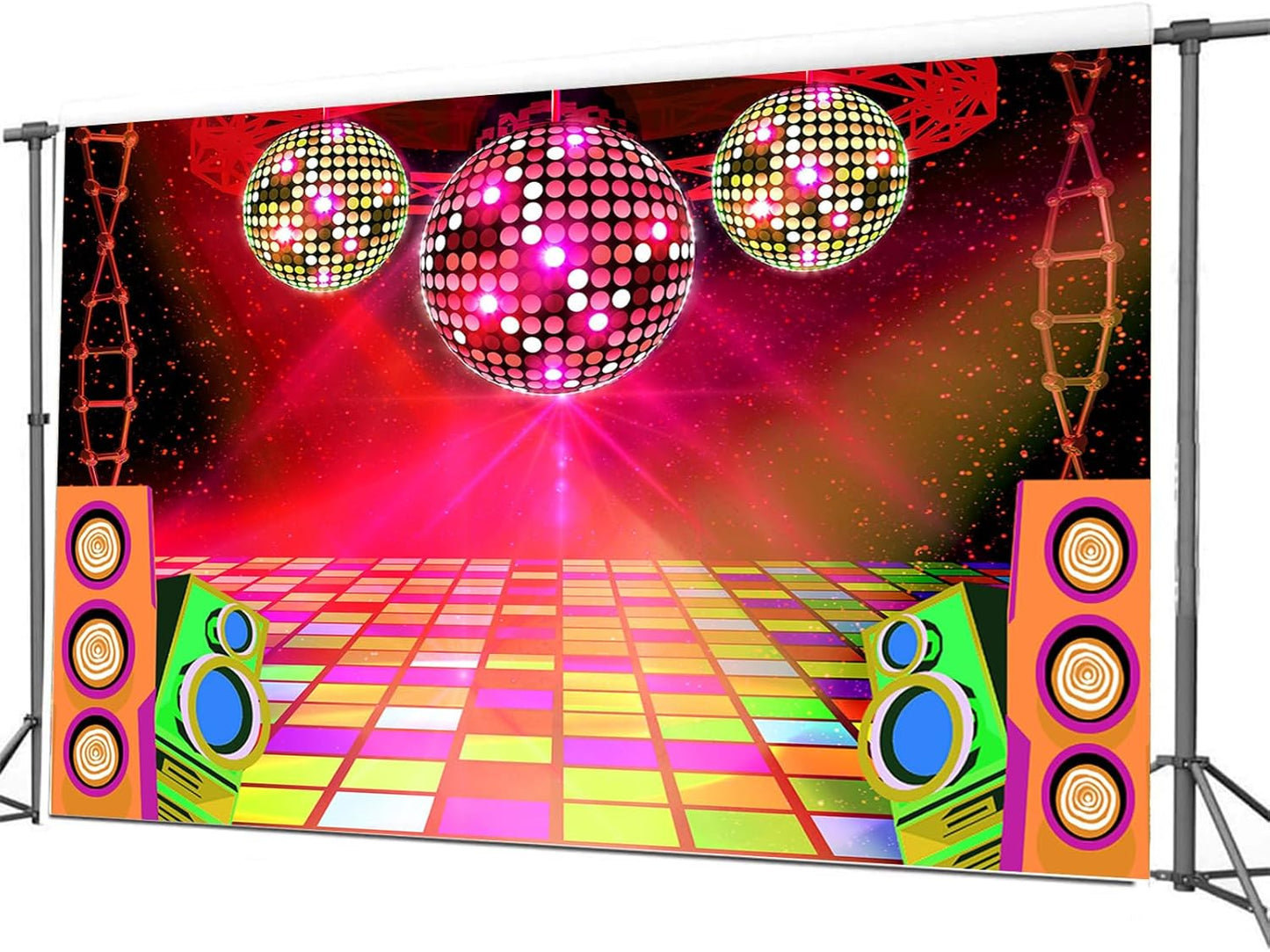 Dance Party Backdrop Retro 80s 90s Theme Stage Dance Ball Music Birthday Party Decoration DJ Photography Background 6 x 4 ft for Baby Shower Picture Photo Shoot Polyester Fabric, Green