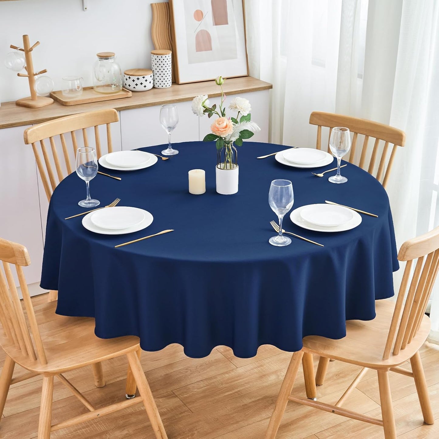 2 Pack Round Table Cloth 48 Inch Navy Tablecloth Washable Polyester Solid Dining Table Cover for Birthday Party Dinner Holiday Outdoor Indoor