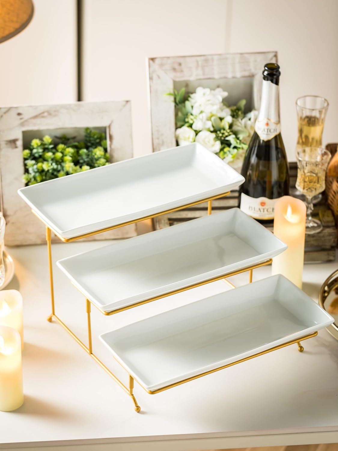 YHOSSEUN 3 Tier Serving Tray for Party, Tiered Serving Platters and Trays, 14 Inch Tiered Tray Stand, Dessert Stand, Serving Stand, Dessert Table Display Set with Collapsible Sturdier Metal Rack