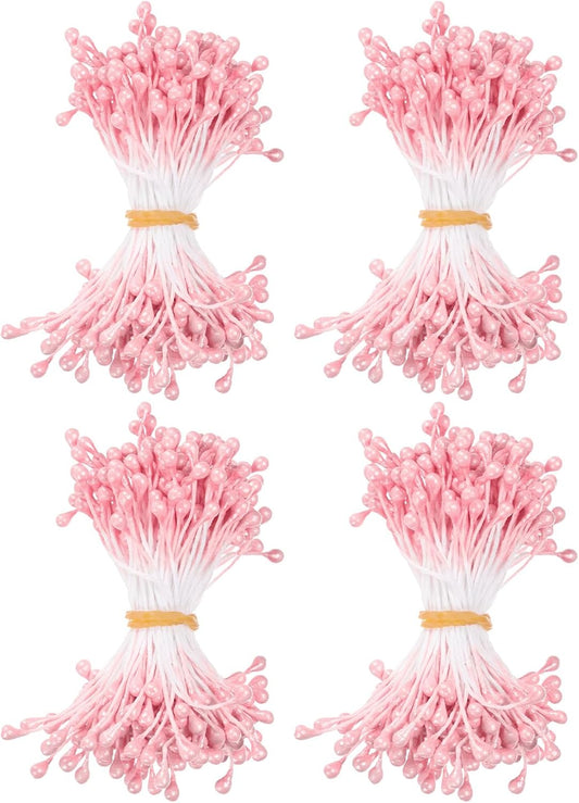 600-Pack Flower Stamens for Crafts, 5mm Double Heads Artificial Pearl Floral Pistil Mini Flower Pollens Stamens for DIY Making/Wedding/Scrapbook Decoration [Orange Pink]