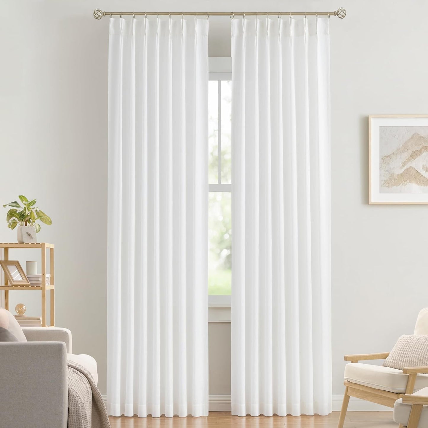 Vision Home White Pinch Pleated Semi Sheer Curtains Textured Light Filtering Window Curtains 120 inch for Living Room Bedroom Rayon Blended Pinch Pleat Drapes with Hooks 2 Panels 10ft 40" Wx120 L