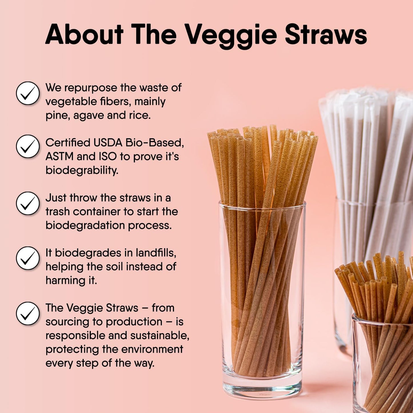 100% Biodegradable Individually Wrapped Cocktail Stirrers – 300 PCS of 5.50 Inches Premium Quality Disposable Coffee Stirrers, Best Biodegradable Stirrers for All Drinks – By The Veggie Straws