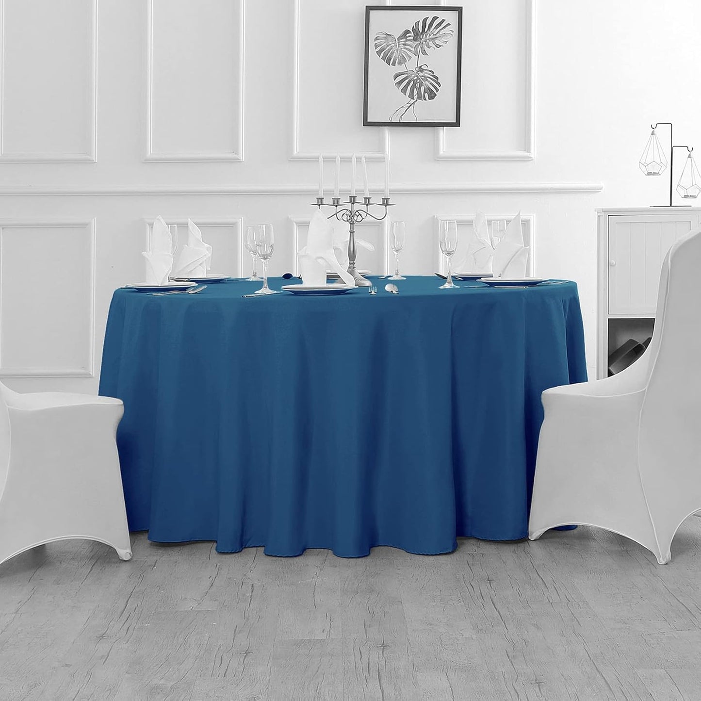 Fokitut 2 Pack Waterproof Round Tablecloth, 120 Inch, Stain Resistant and Wrinkle Polyester Table Cloth, Fabric Table Cover for Kitchen Dining, Wedding, Party, Holiday Dinner-Mediterranean Blue