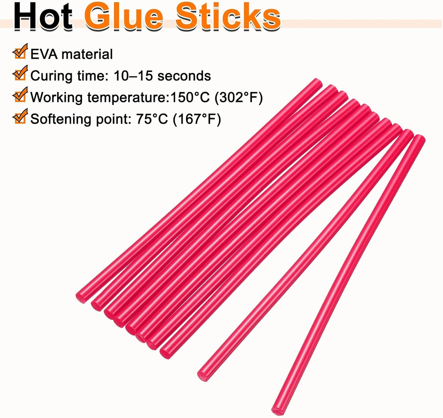 HARFINGTON 10pcs Hot Glue Sticks 0.28" Dia x 7.87" Long EVA Mini Hot Melt Adhesive Glue Stick for Hot Melt Gun Wood Plastic Glass Flowers Fabrics Foam, Rose Red