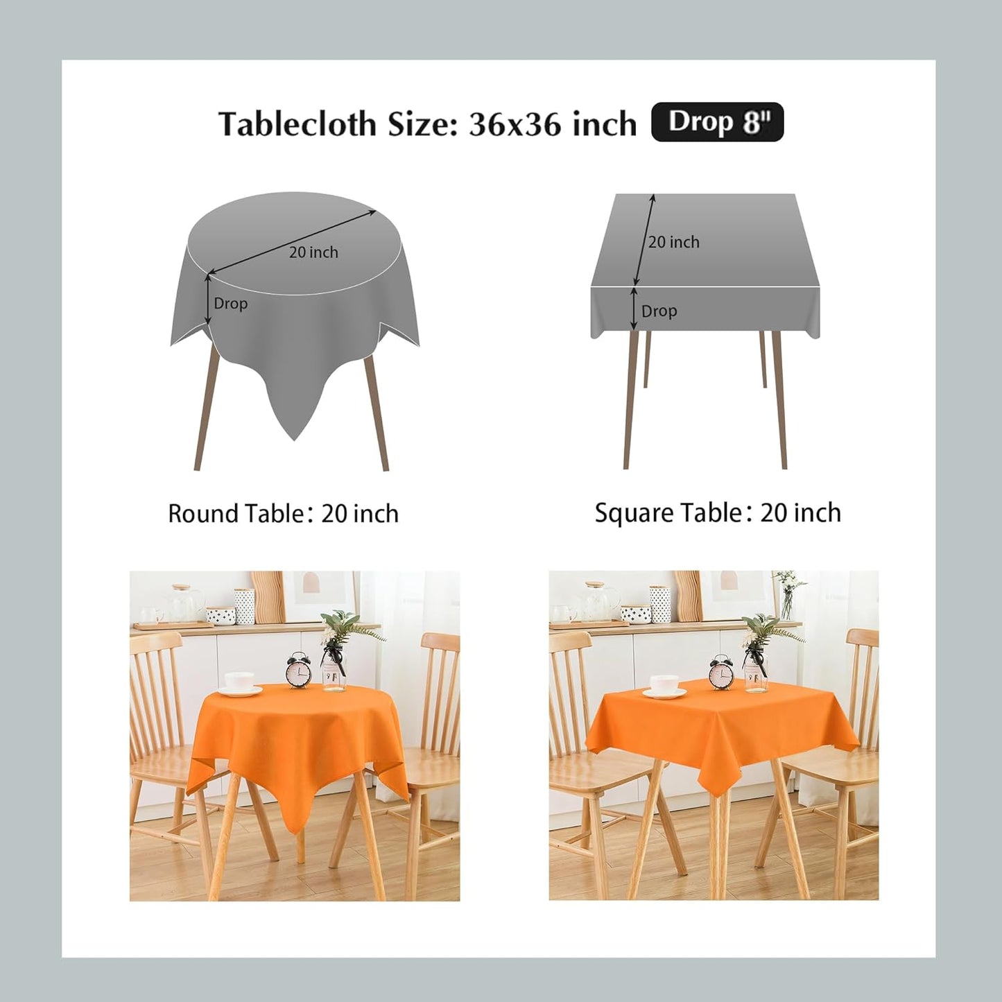 2 Pack Small Square Table Cloth 36X36 Inch Orange Washable Fabric Tablecloth Polyester Solid Table Cover for Night Stand End Table Side Table Outdoor Indoor