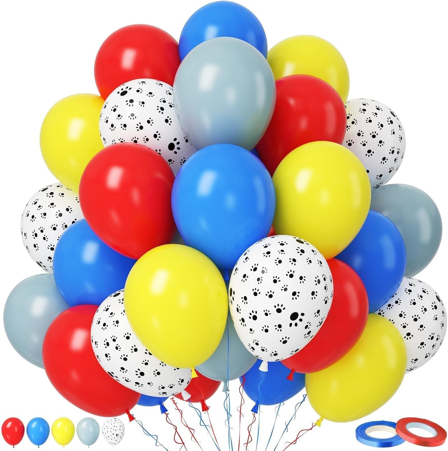 Paready Balloons Set - 50Pcs Red, Yellow, Blue, Dusty Blue Latex 12 Inch Balloons for Birthday Party Supplies