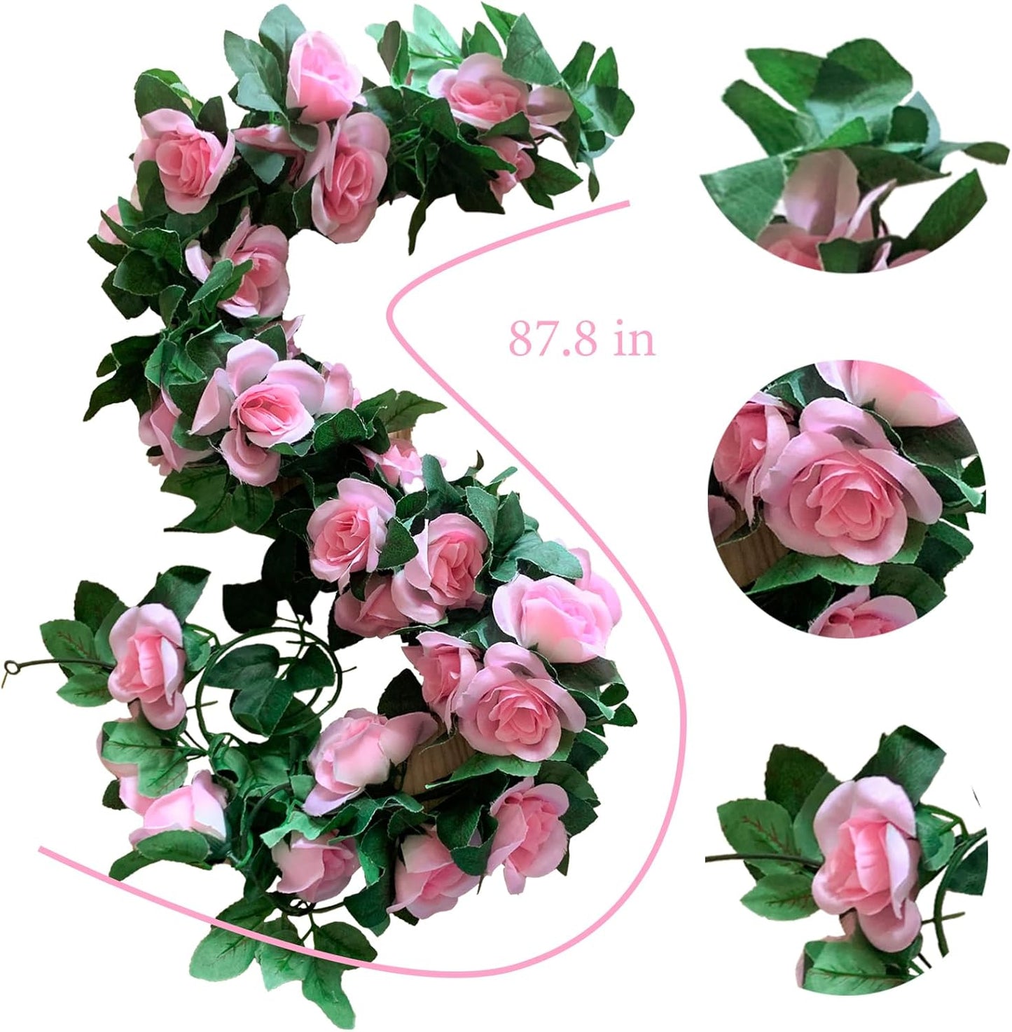 4 Pack Artificial Rose Vine Garland Fake Roses Flowers Plants Vines Hanging Floral Leaves Decoration for Wedding Party Table Garden Arch Wall Home Room Decor(Pink)