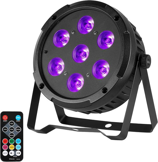 84W LED Par Can Lights, 6-in-1 RGBWA+UV Pro Led Stage Lighting with DMX512 & Remote, Pulse Change, Strobe, Sound Activation for Stage, Party, Wedding, and DJ Events (1-Pack)