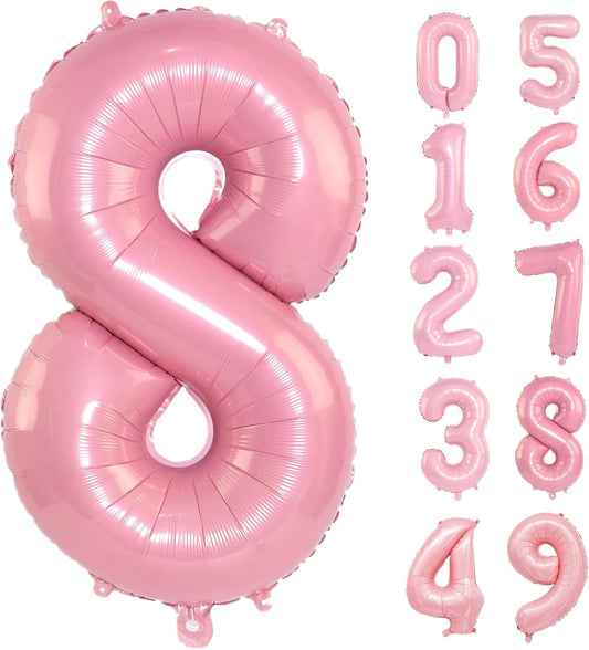 Light Pink Number 8 Balloon 40 Inch Big Self Inflating Foil Number Balloons 0-9, Pastel Pink Digital 8 Helium Balloon for 8th 18th 28th Girls Birthday Graduation Anniversary Princess Party Decoration