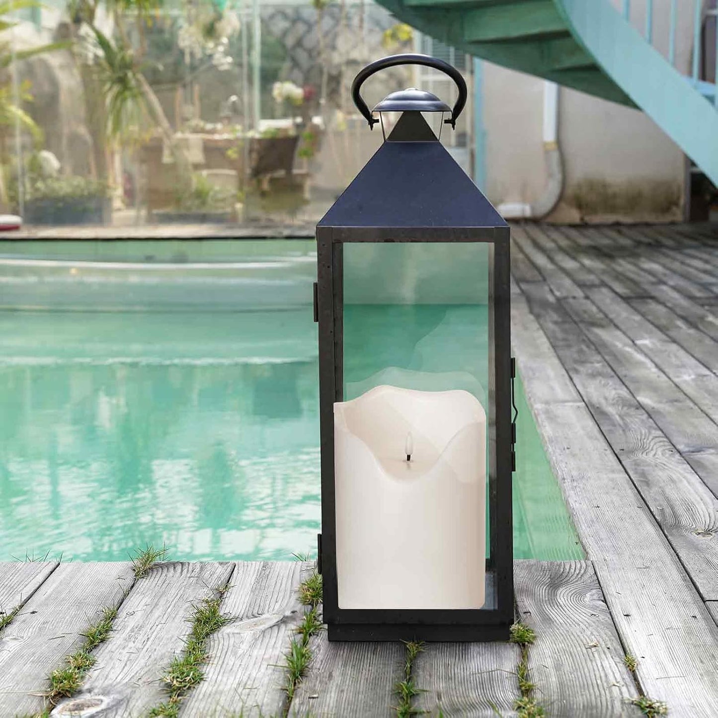 Homemory 6.3" x 8" Extra Large Outdoor Waterproof Candle with Auto 6-Hour Timer, Big Flameless Candle, Extra Wide and Tall Pillar Candle Battery Operated, White Plastic Made, Long Last for Months