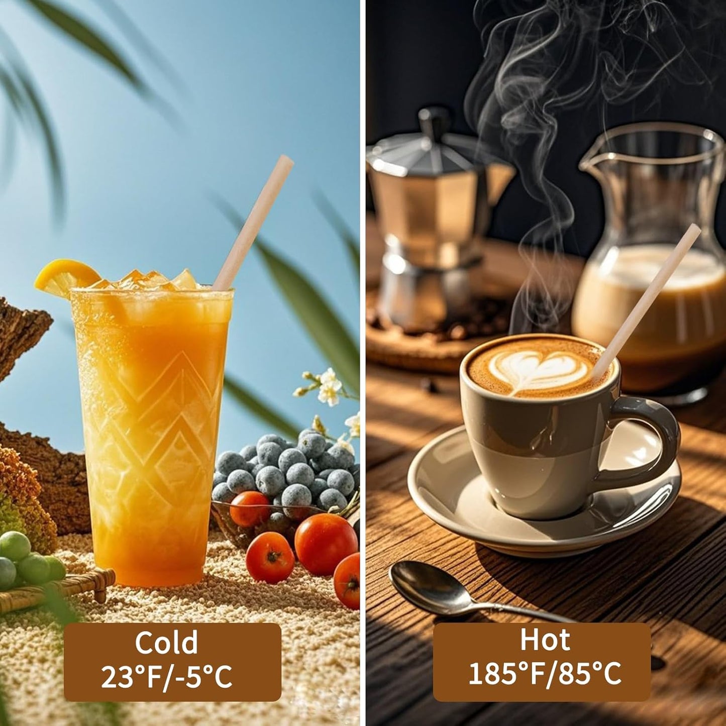 400 Pcs Sugarcane Straws Disposable, 8 In Drinking Agave Long Edible Compostable Biodegradable Cocktail Straws, Natural Brown Juice Coffee Tea Bulk Straw, Sturdy Straw for Drinks Home Restaurant