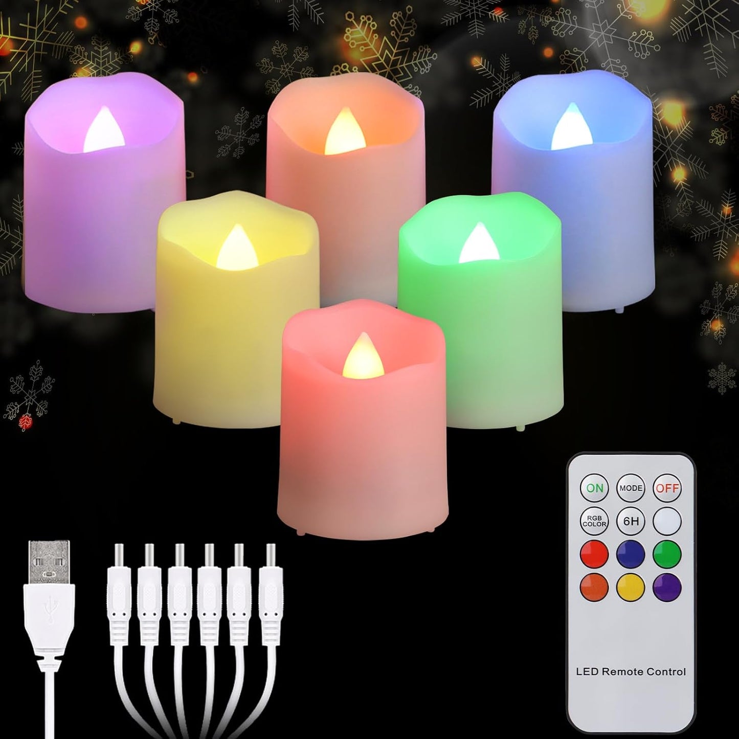 FREEPOWER Rechargeable Color Changing Tea Lights Candles with Remote Battery Operated Flameless Votive Candles for Romantic,Festival Clebration Halloween and Christmas Decor Set of 6……