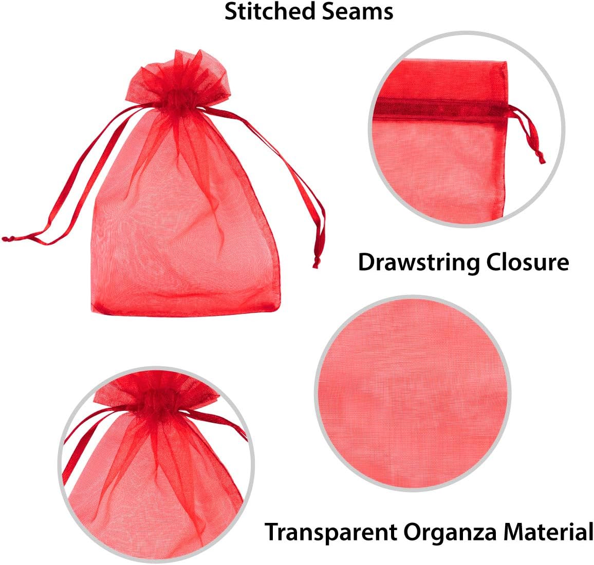 Super Z Outlet 100 Pack 4x6 Inch Mini Sheer Drawstring Organza Transparent Bags Jewelry Sack Pouches for Wedding, Party Decorations, Arts & Crafts Gifts (Red)