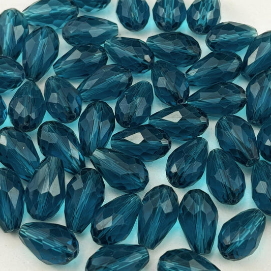 150pcs 4x6mm Teardrop Crystal Glass Beads for Jewelry Making, Faceted Vertical Hole Teardrop Glass Spacer Beads for Wind Chimes Bracelet Earring Necklace DIY Craft(Peacock Blue)