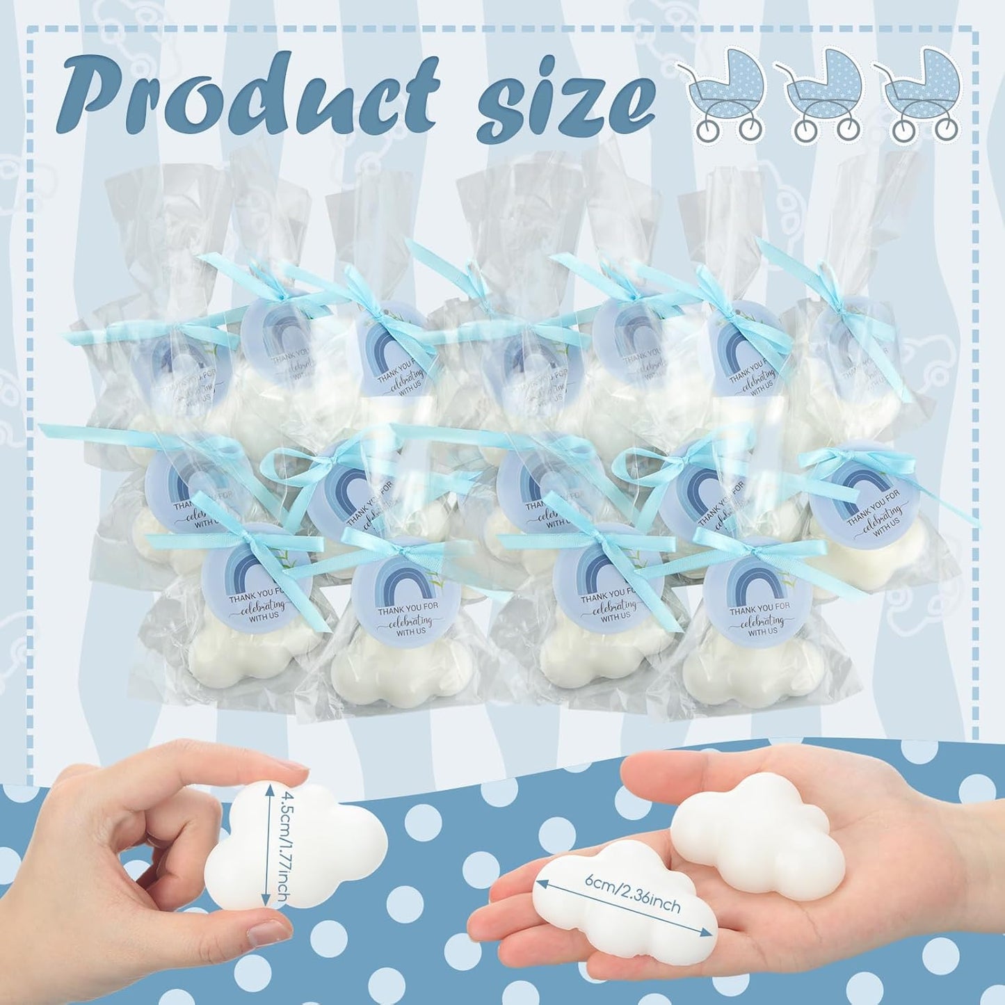 Demissle 20 Pcs Cloud Baby Shower Soap Favors Mini Handmade Soap Gifts with Thank You Card for Guests Christmas Party Wedding Return Gifts Bridal Shower Decorations(White)