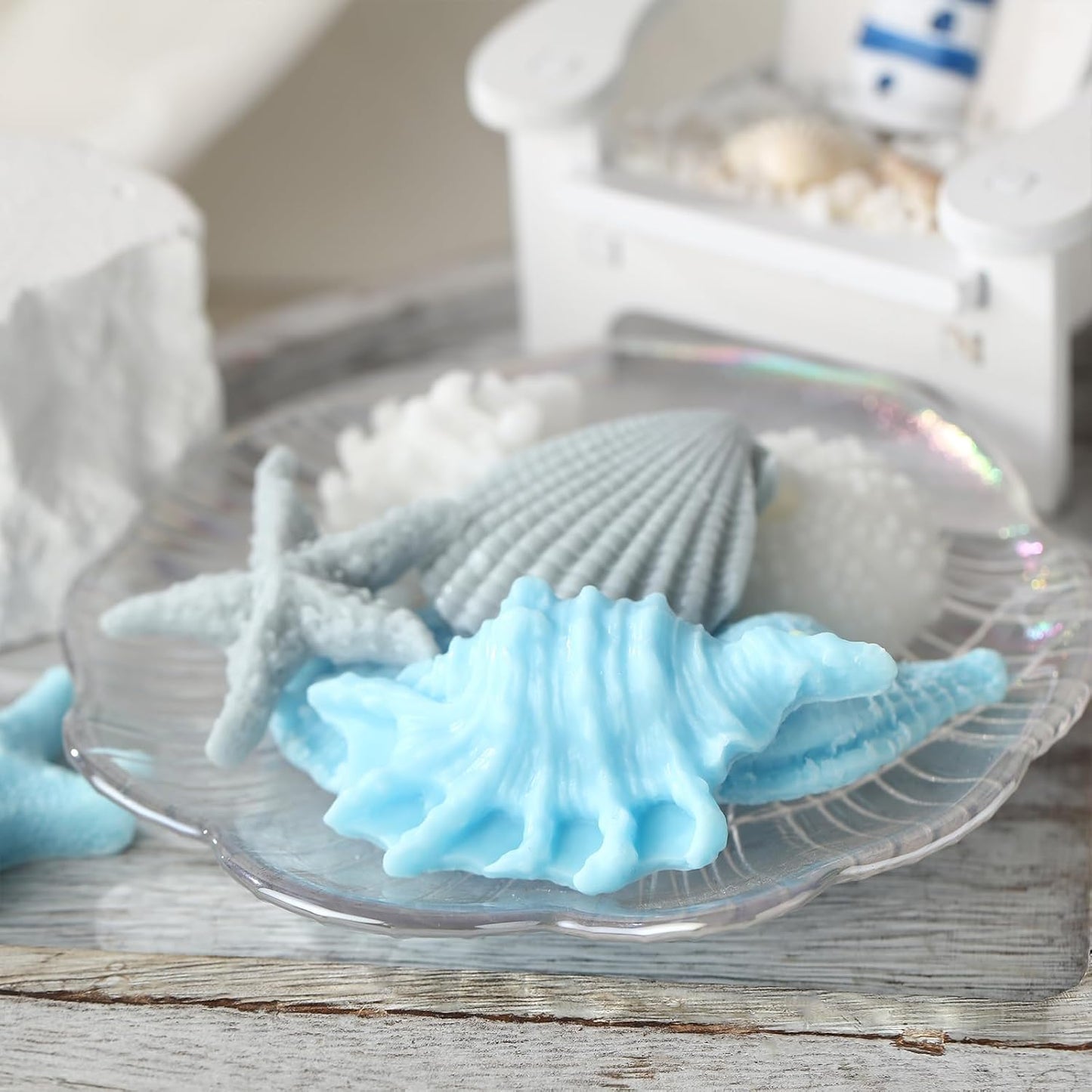 200g Sea Glass Soap Decor Seashell Decorative Soaps for Bathroom Home Decor Beach Wedding Nautical Wedding Party Favors Beach Bridal Shower Favors(Seashell)