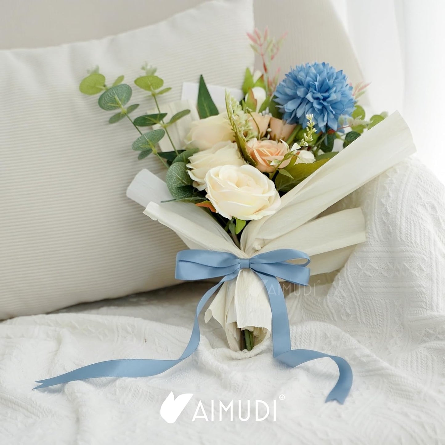 AIMUDI Dusty Blue Bows 5 × 10" Satin Bows for Gift Wrapping Twist Tie Bows Premade Ribbon Bows for Bouquets Invitations Baskets Crafts Wreaths Wedding Birthday Baby Shower Party Decorations, 36 PCs