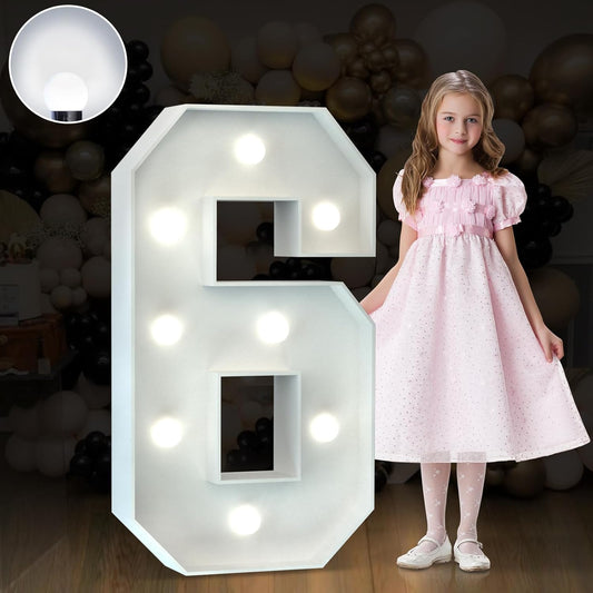 Marquee Numbers 3 Feet Tall Big Light Up Numbers 6th 16th 60th Happy Birthday Decorations Girl Boy Sweet 16 White Anniversary Party Decor Large Cardboard Prop Backdrop Sign 6