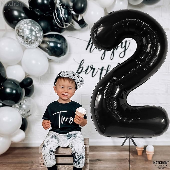 KatchOn Giant Black Number 2 Balloon - 40 Inch | Black 2 Balloon Number, Two Cool Birthday Party Decorations Boy | Black Two Balloon, 2nd Birthday Decorations for Boys