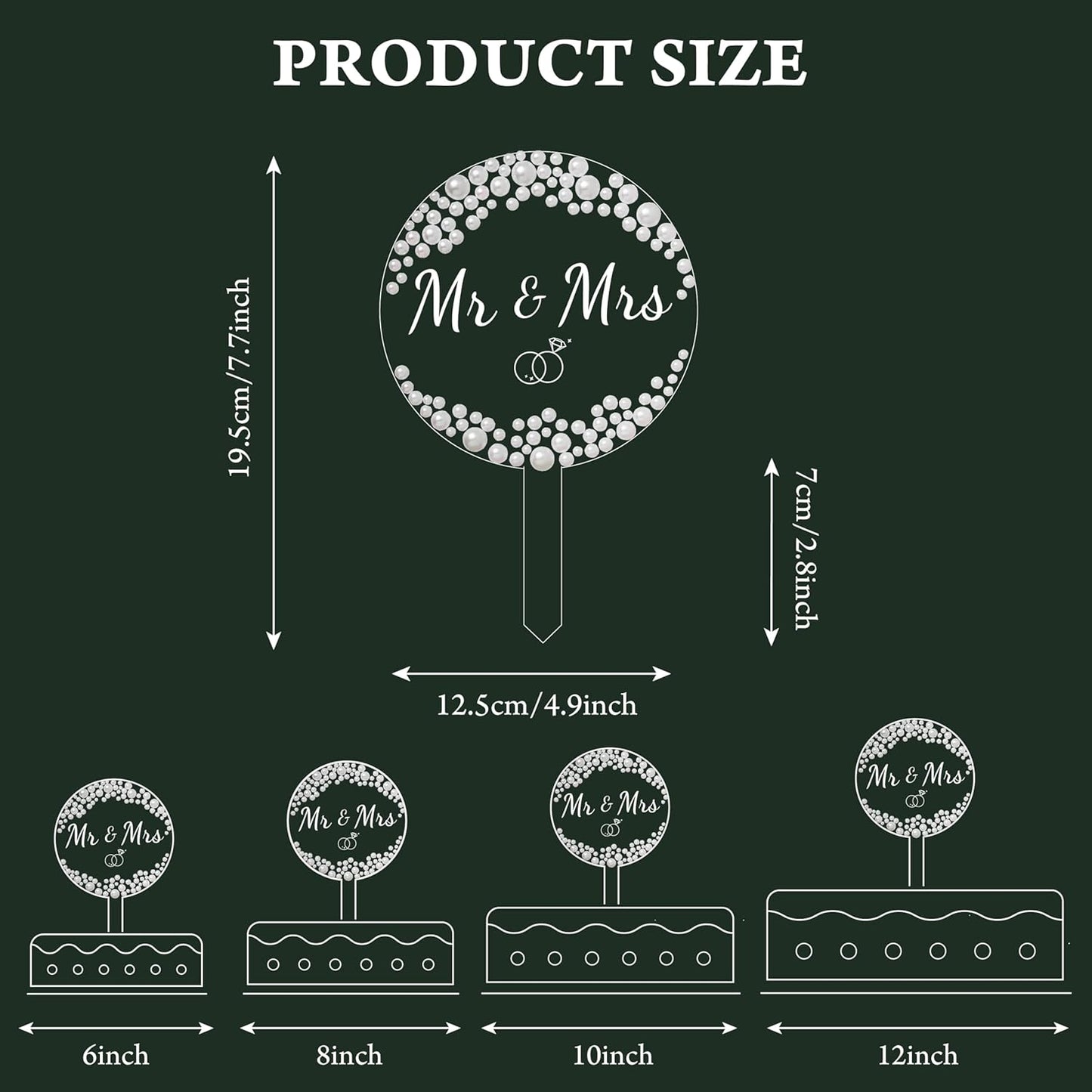 Coucoland Mr and Mrs Cake Topper - Round Acrylic Wedding Cake Decor with Elegant Pearls for Engagement Bridal Anniversary