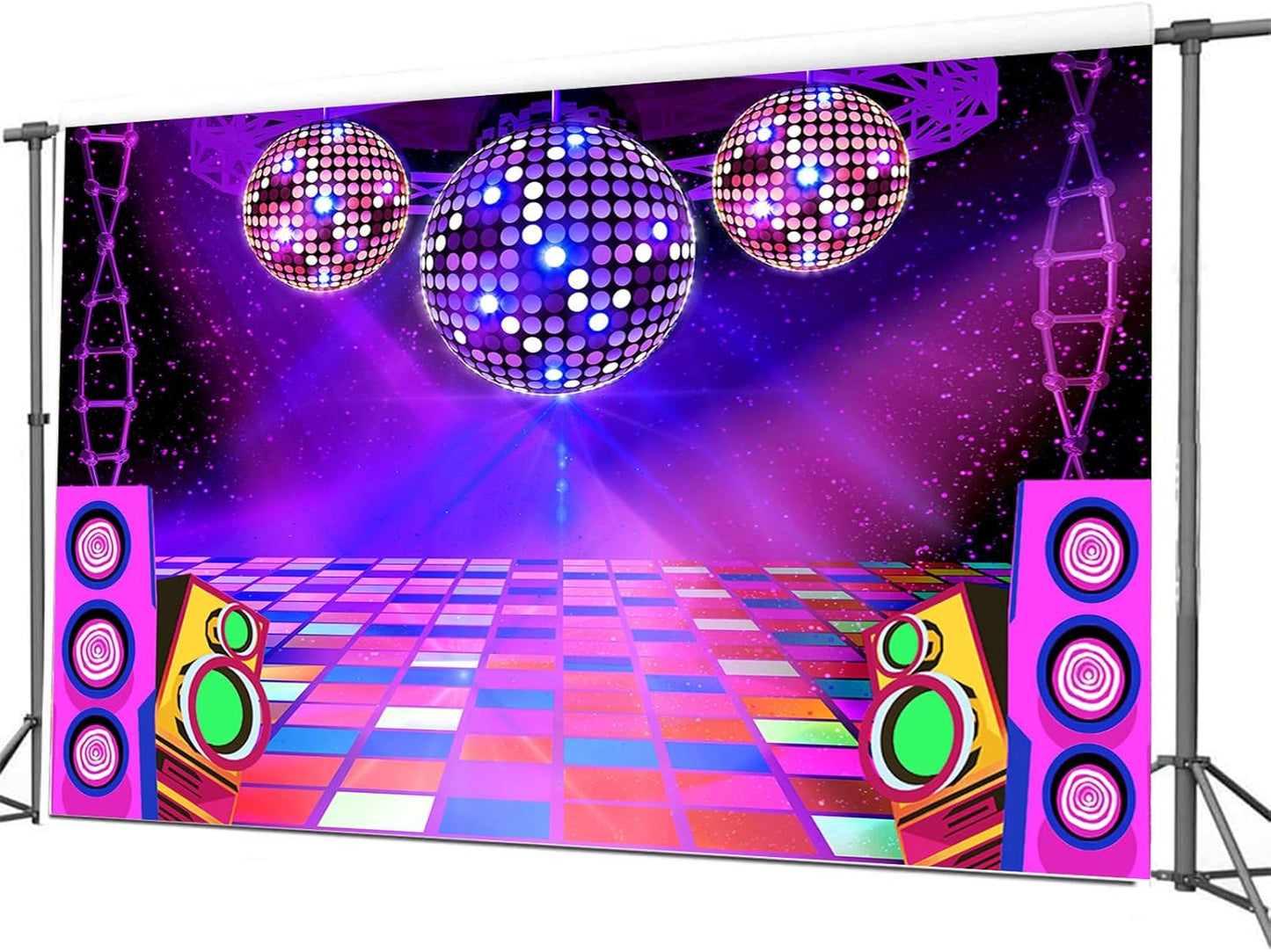 Dance Party Backdrop Retro 80s 90s Theme Stage Dance Ball Music Birthday Party Decoration DJ Photography Background 15 x 10 ft for Baby Shower Picture Photo Shoot Polyester Fabric,Purple