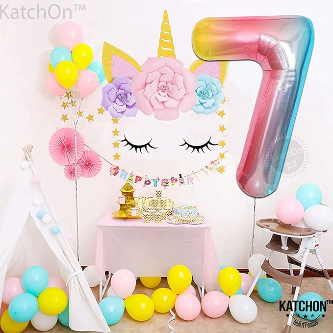 KatchOn, Giant Rainbow Number 7 Balloon - 40 Inch | 7th Birthday Balloon for 7th Birthday Decorations | 7 Balloons for Birthday | Seven Number | 7 Year Old Balloons for 7 Year Decorations