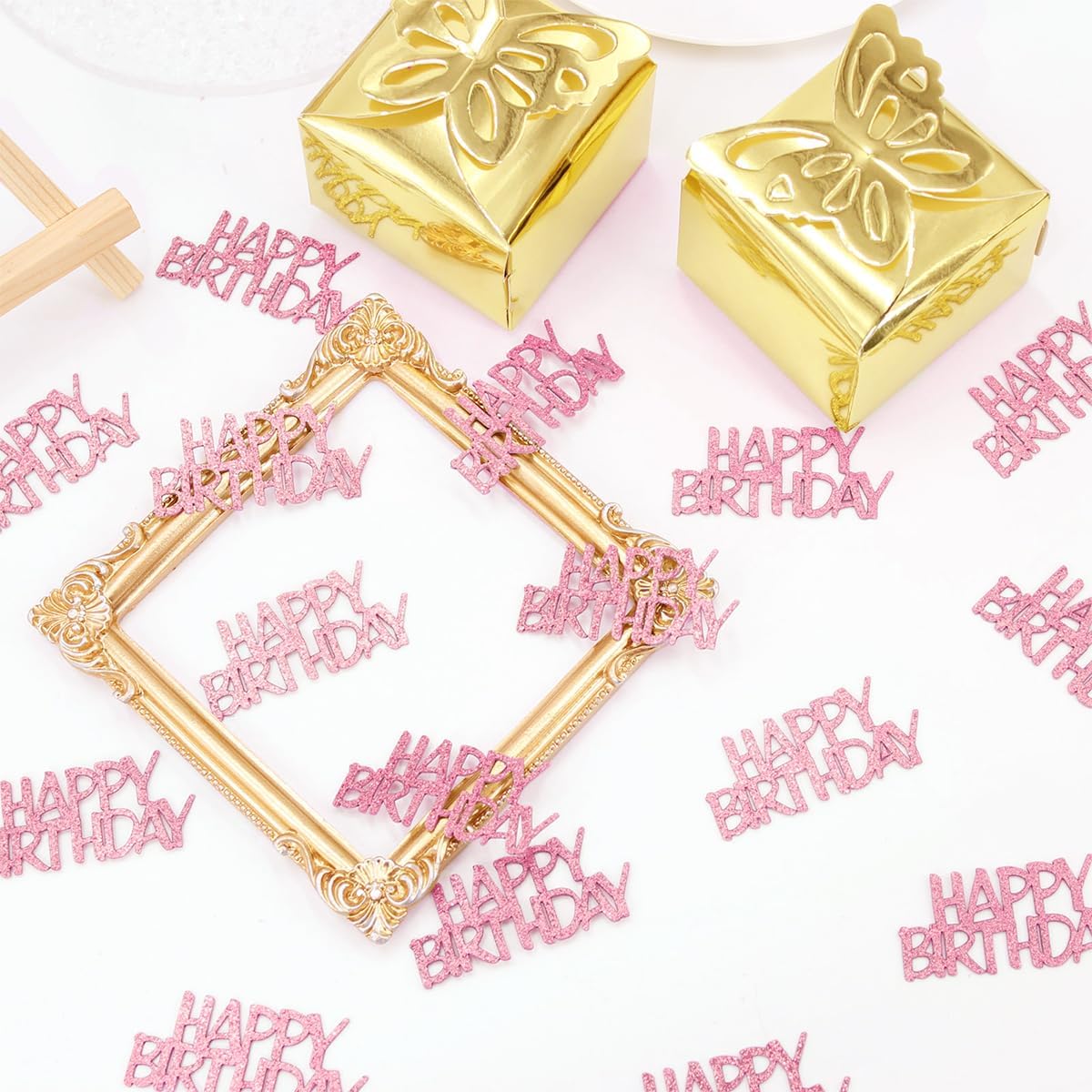 Pink Happy Birthday Confetti - Girl Birthday Party Decorations - Light Pink Glitter Scatters for Baby Girl Party Table Decor Supplies - 100PC