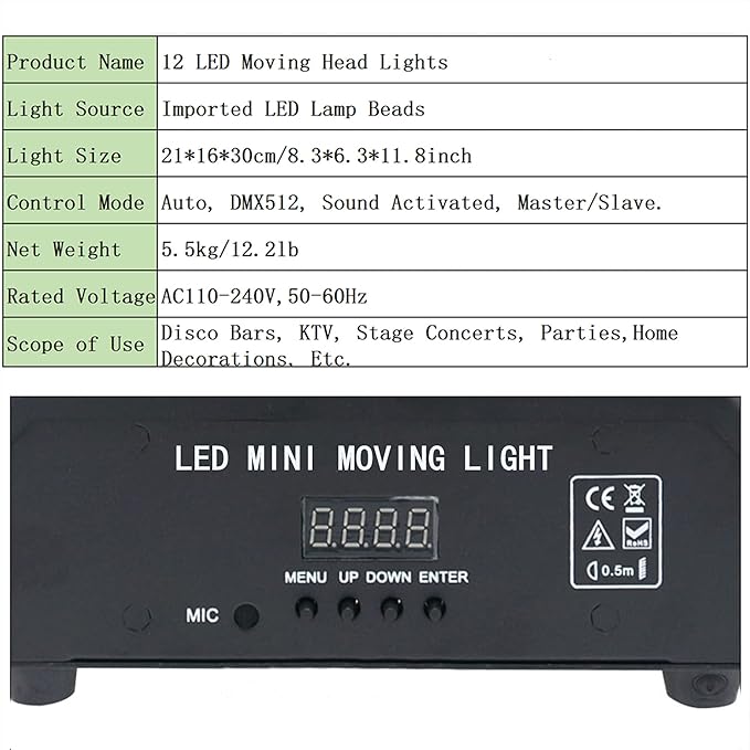 Moving Head Stage Lights Professional DMX512 DJ Lights Sound Activated for KTV Disco Party Wedding Concert Festival
