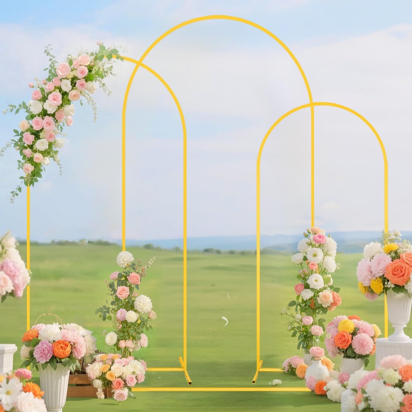 Metal Arch Backdrop Stand Set of 3 with Cover 7.2FT, 6.6FT, 6FT Wedding Arch Stand Arched Frame and Peach Arch Covers Stretchy Backdrop Spandex for Birthday Party Baby Shower Graduation Ceremony Decor