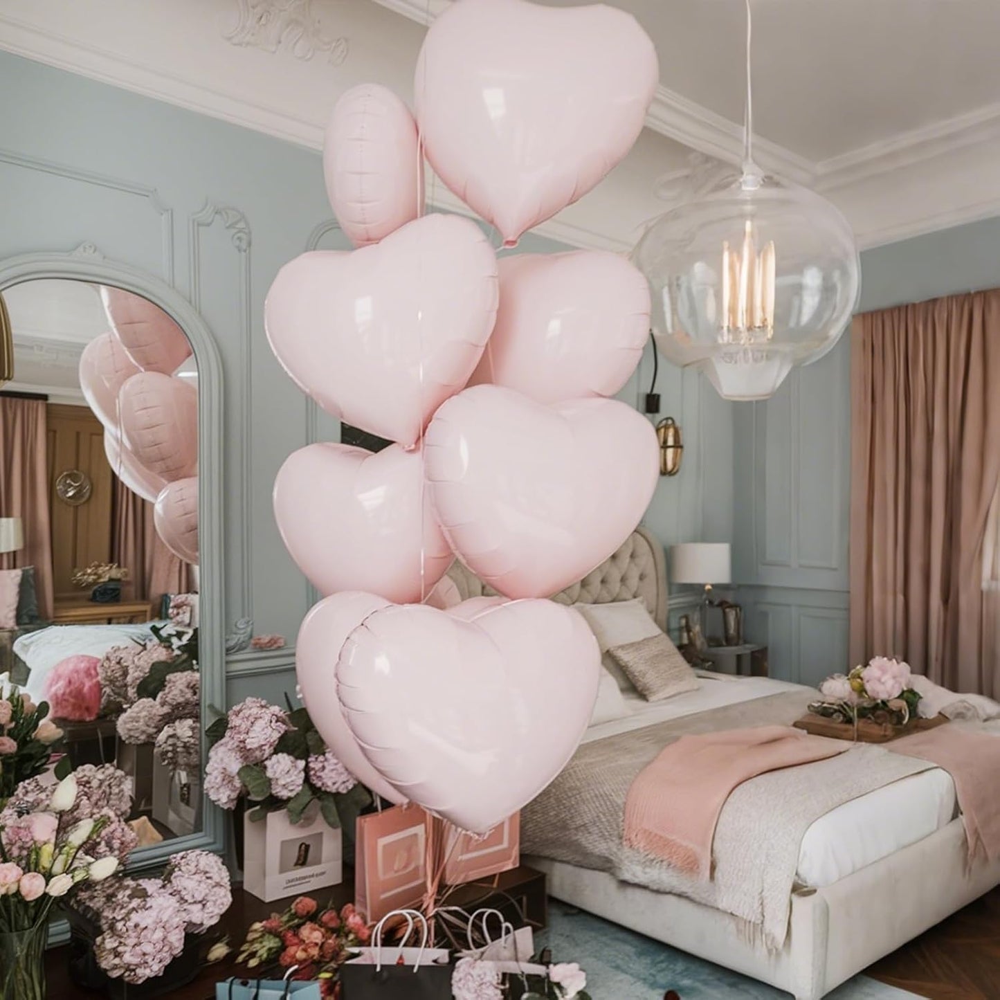 Baby Pink Heart Balloons, 18 Inch Pink Heart Shape Balloon, 12PCS Large Pastel Pink Helium Foil Heart Romantic Balloon for Girls Birthday Wedding Engagement Anniversary Princess Party Decoration