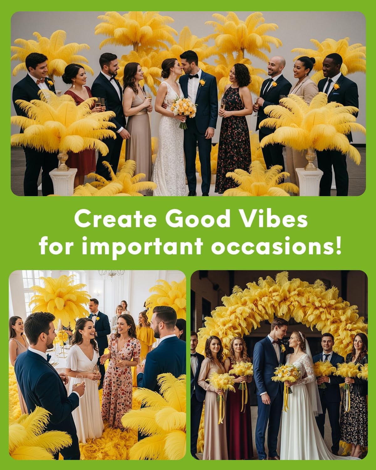 NEWONG 30pcs Yellow Ostrich Feathers Natural Bulk 8-10in（20-25cm） Vase Craft Wedding Home Party Centerpieces Christmas Day Decoration