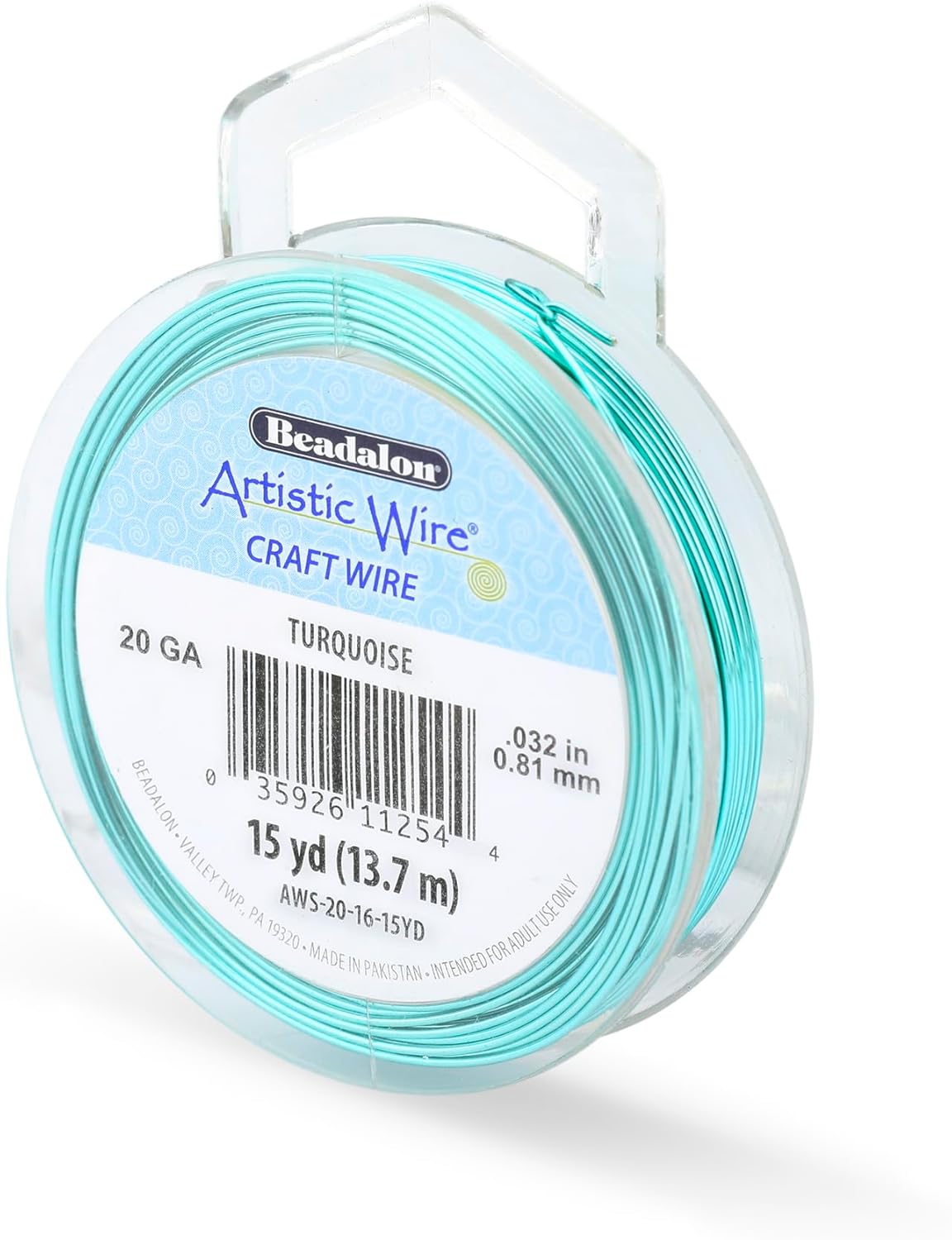 Artistic Wire, 20 Gauge Tarnish Resistant Colored Copper Craft Wire, Turquoise, 15 yd