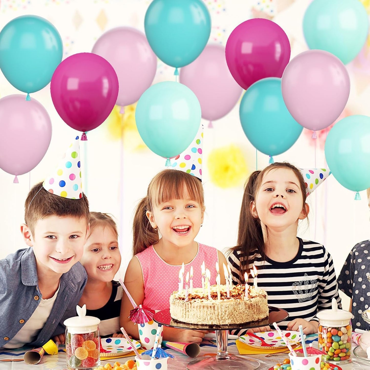 Pink Blue Balloons, 60Pcs Hot Pink Teal Blue Balloons, 12 Inch Hot Pink Confetti Helium Balloon Rose Red Turquoise Latex Balloon for Birthday Wedding Baby Shower Summer Flamingo Party Decorations