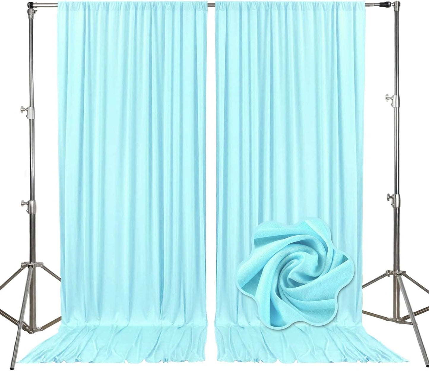 10ft x 10ft Lake Blue Backdrop Curtains for Parties, Fabric Satin Background Curtain with Rod Pockets for Weddings, Birthday, Baby Shower, Photography, Graduation Party Backdrop Drapes, 2 Panels