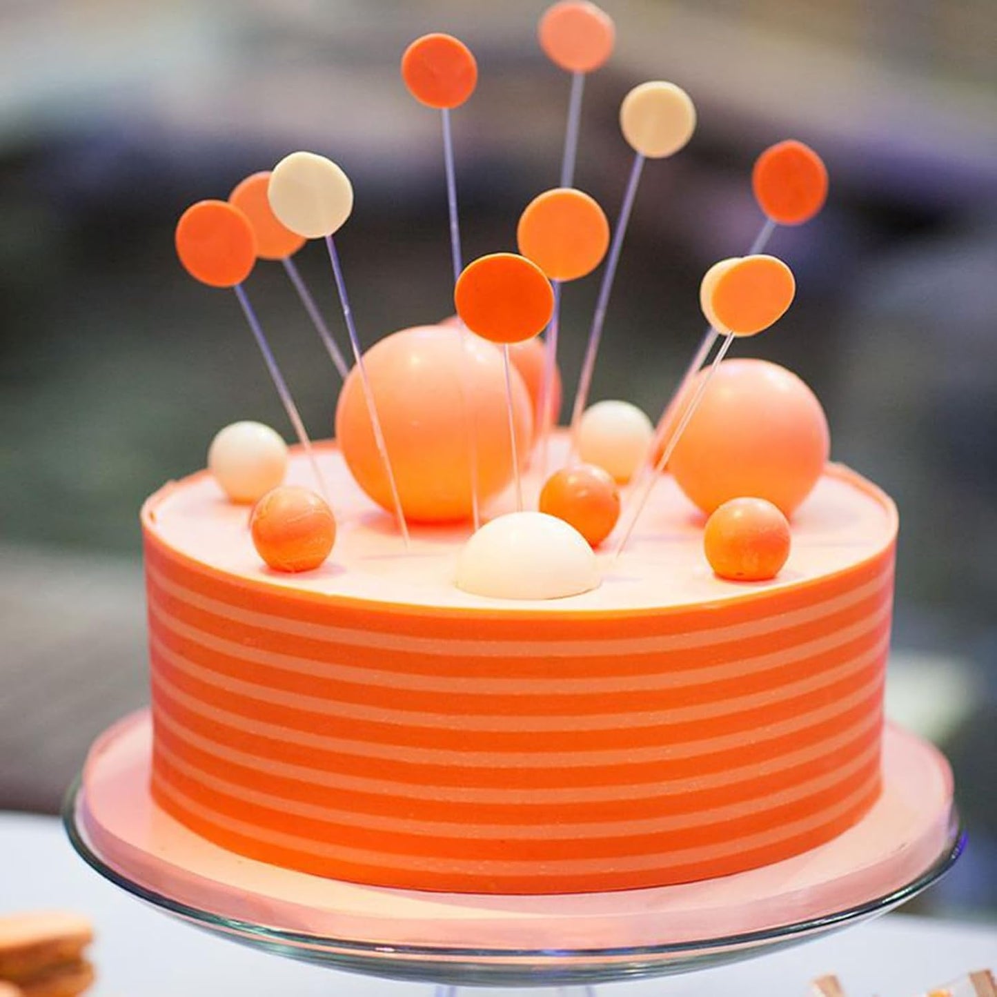 ASTARON 20 Pcs Ball Cake Topper Decorations Mini Balloons Cake Topper Sticks Orange Balls Cake Picks Cake Topper Balls Cake Decorations for Halloween Birthday Cake Decorations