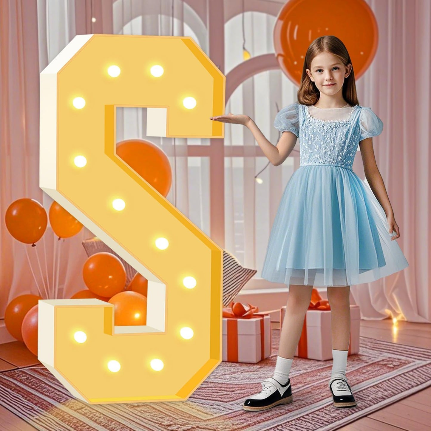 Marquee Light Up Letter S, Light Up Letters Art Craft Kit for Party Decorations, 4FT White Foam Board Letters for Baby Shower, Birthday, Wedding, Engagement Decorations