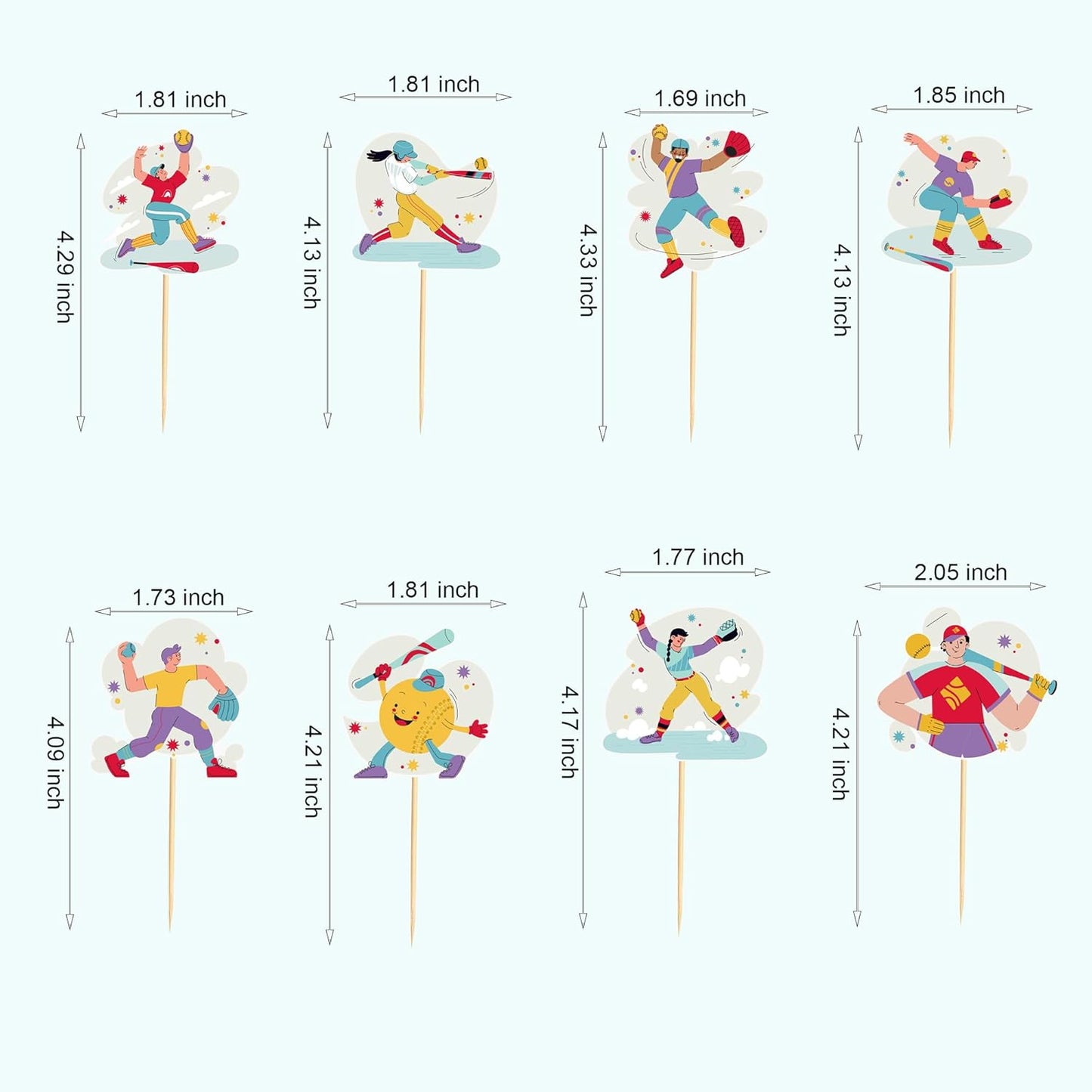 24pcs Baseball Cupcake Toppers Sports Game Baseball Players Cupcake Picks for Sports Baseball Theme Baby Shower Kids Boys Girls Birthday Party Cake Decorations Supplies