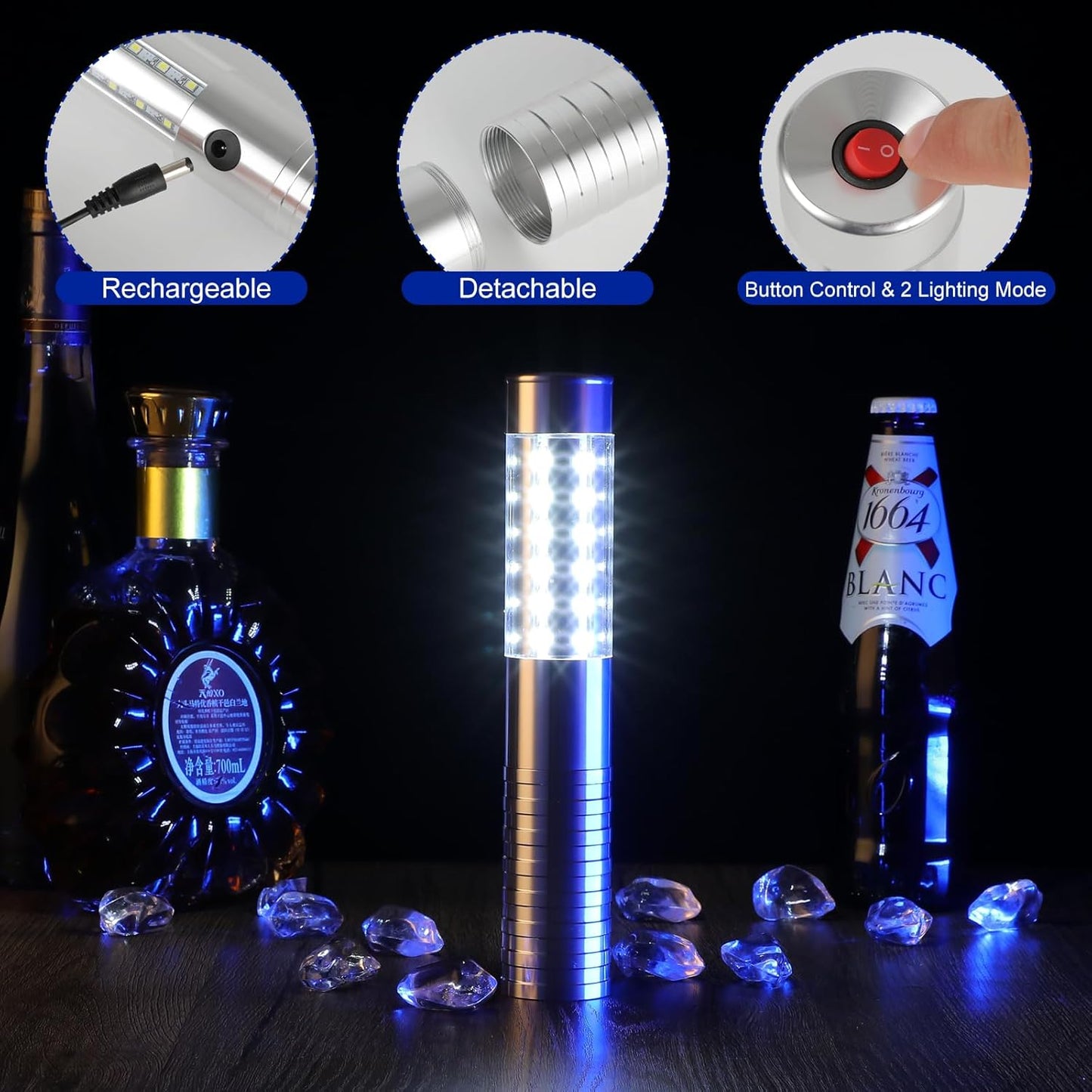 WILON Bottle Service Lights Rechargeable Bottle Service Sparklers Reusable Handheld Girl Lights LED Baton Strobe Light for Parties Bar Club Nightclub Birthday Weddings - 4 Pack