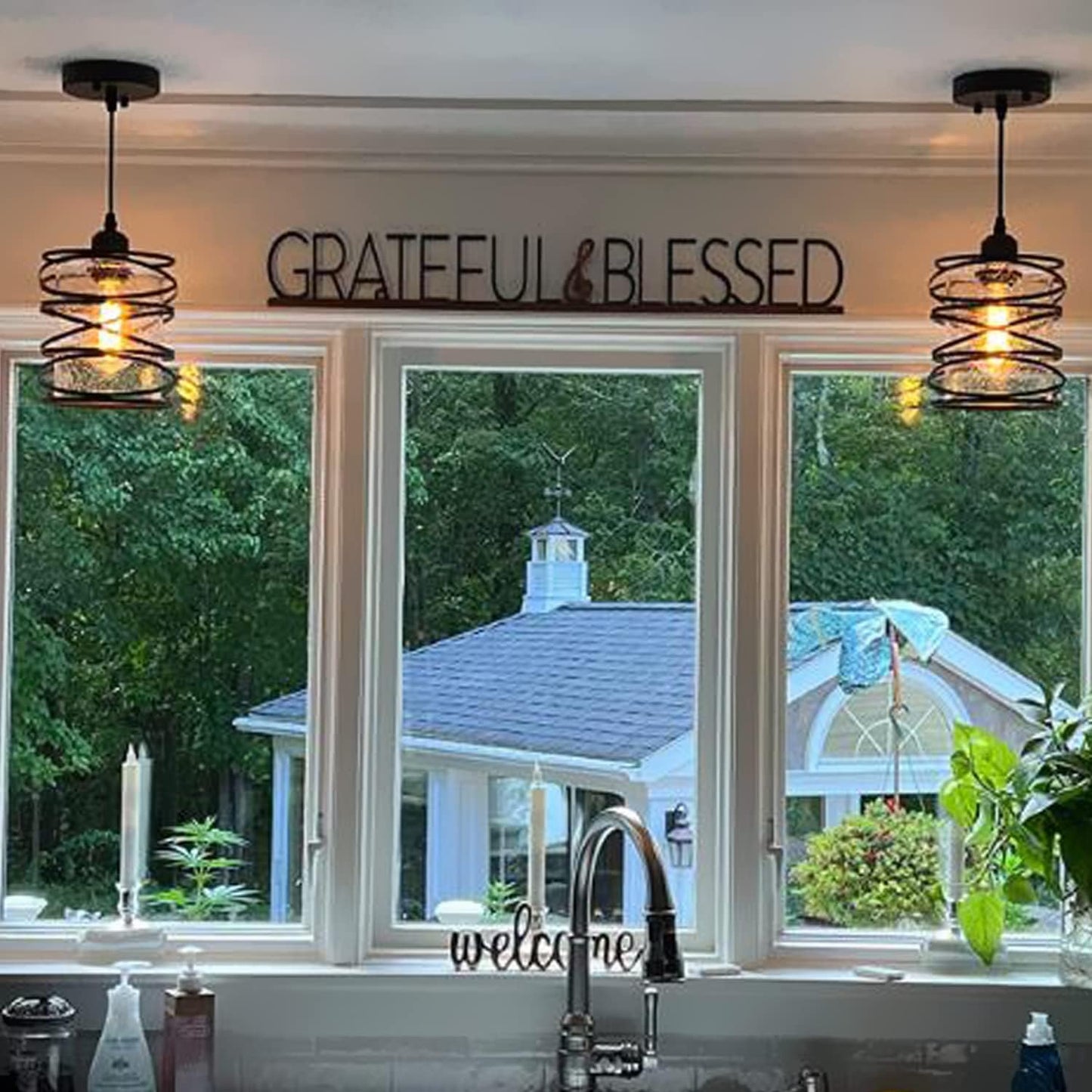 Modern Mini Pendant Light Fixture 3-Pack Kitchen Island Pendant Lighting 6.3''Matte Black Spiral Cage Handblown Clear Seeded Glass Shade Adjustable Cord for Dining Room