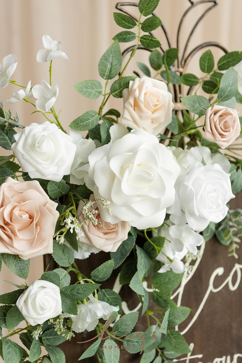 Ling's Moment 2pcs Wedding Flowers Garland Artificial Floral Swag Arch Decorations Rose Greenery Arrangements White & Sage Ceremony Reception Garden Easel Wall Entryway Outdoor board(NOT Include Sign)