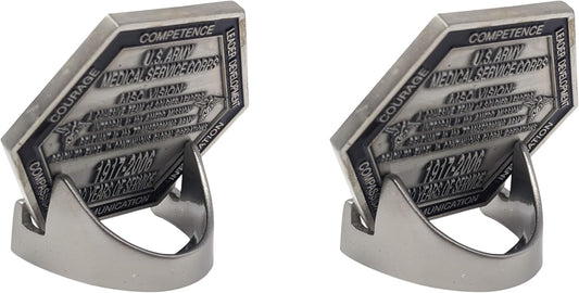 Military Challenge Coin Display Stand - Solid Metal with Anodized Finish - US Vet. Business (Satin Nickel Two-Pack)