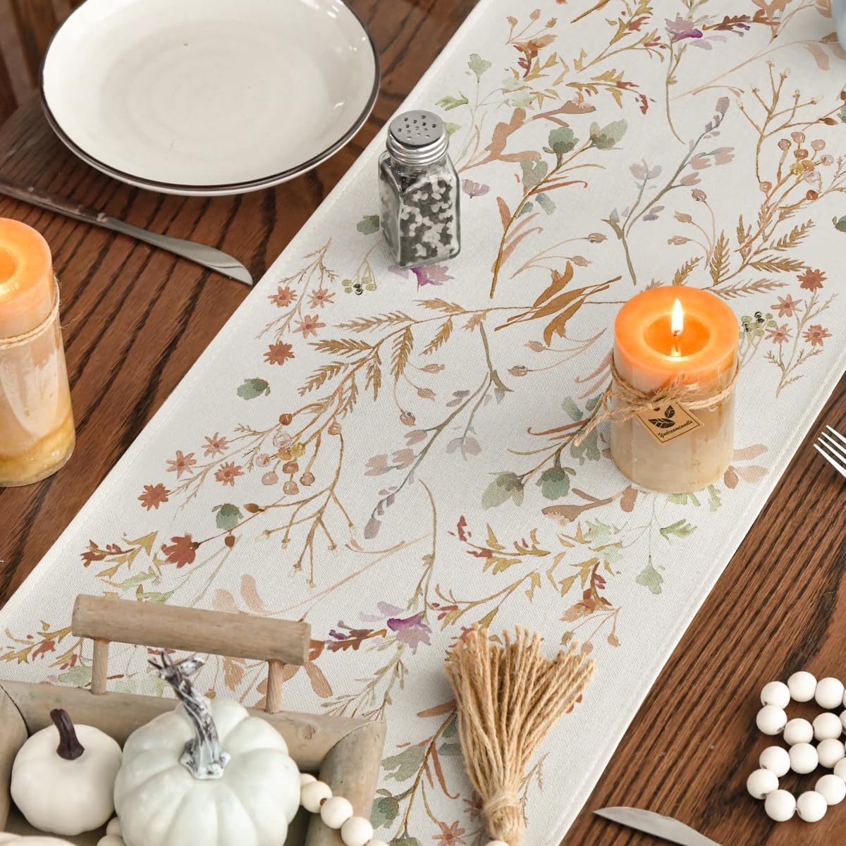Artoid Mode Floral Leaves Fall Table Runner, Wild Flowers and Grasses Seasonal Autumn Kitchen Dining Table Decoration for Home Party Decor 13x48 Inch