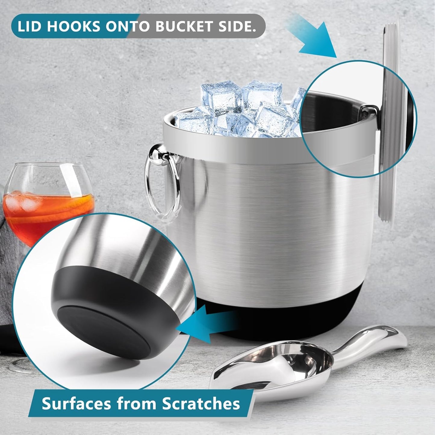 Double-Wall Stainless Steel Insulated Ice Bucket With Lid & Ice Tong [3 Liter] Included Strainer Keeps Ice Cold & Dry, Home Bar, Chilling Beer, Champagne, Wine Bottle