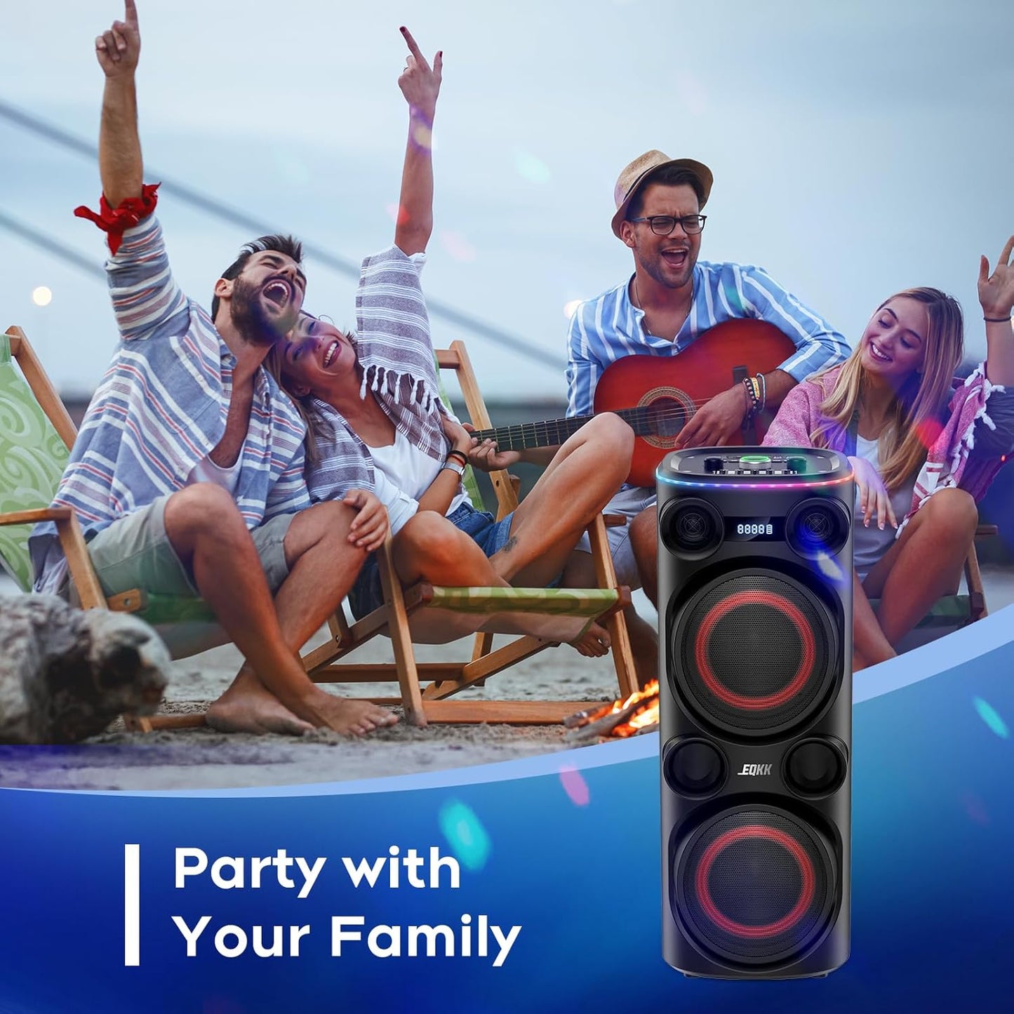 25.9''Karaoke Machine with 2 Wireless Microphones, 5.3 Speakers Bluetooth Speaker for Adults New Party Portable PA System Outdoor Bluetooth with 8” Woofer Wireless with Party Light(Recordable)