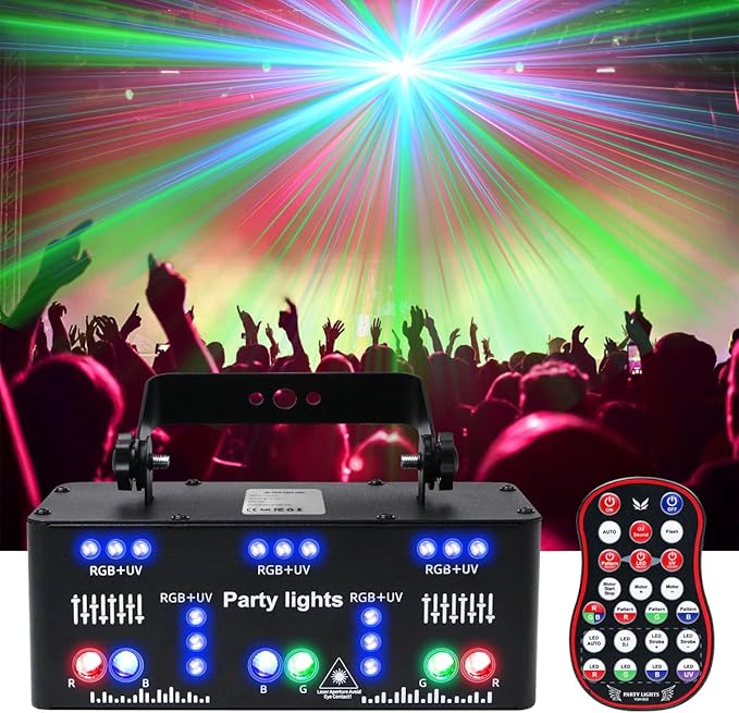 AMKI Party Lights, 21 Lens DJ Lights with Strobe Effect,Disco Light Indoor with RGB UV Laser Light Support Sound Control DMX5 (21eyes)